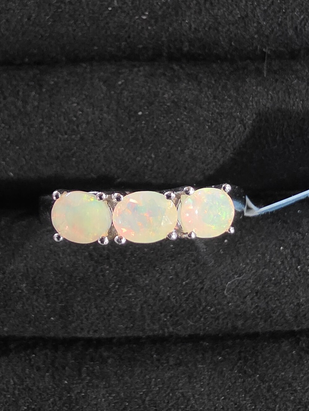Ethiopian Opal Triple Stone Sterling Ring - Size 7